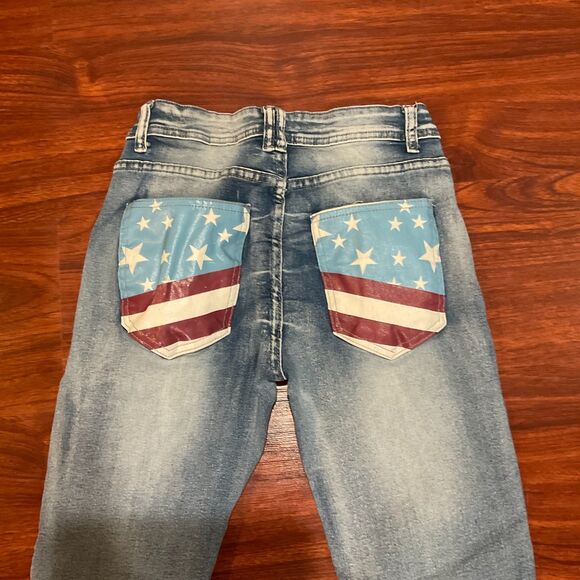 Stars and Stripes American Flag Pocket High Rise Bell Bottom Jeans Women’s XS - Picture 3 of 11